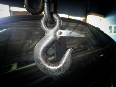 Lifting equipment, lifting hooks, hooks that are not ready for use, Latch Hook that cannot operate safely as normal.の写真素材