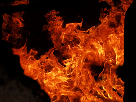 Flame, fire, intensity of fire inside a room, room for fire training for firefighters, damage caused...