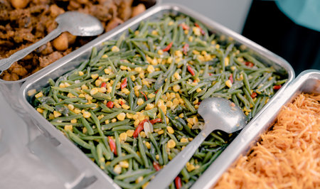 catering wedding buffet for events with meat, vegetables and fruits