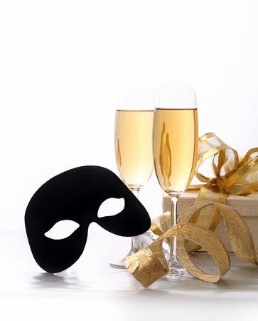 Masquerade Mask and champagne. Happy New Year !の写真素材