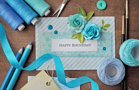 making of scrapbook greeting card. birthday cardの写真素材