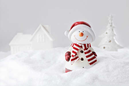 Christmas background with snowmanの写真素材