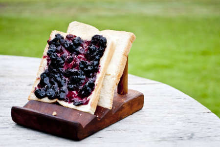 Blueberry jam on toastの写真素材