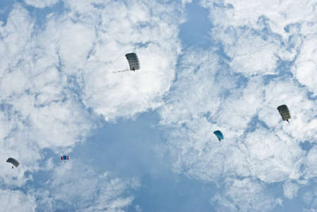 Group Parachute with blue skyの写真素材