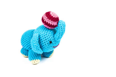 Blue elephant  Knitted doll の写真素材