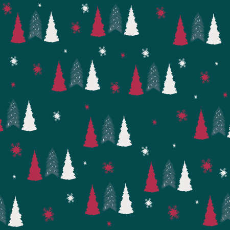 Cute and seamless christmas pattern with vector drawn elements. there are three trees that are red,...