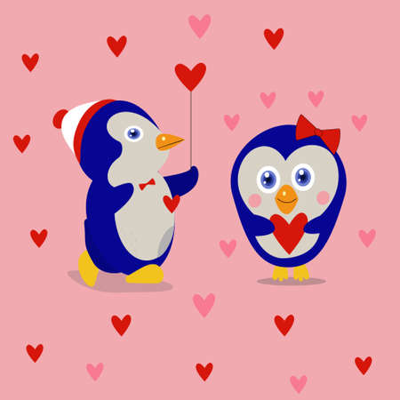 a pair of penguins in loveのイラスト素材