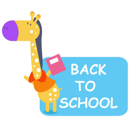 a giraffe holding a book ready to go back to schoolのイラスト素材