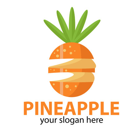 vector pineapple colored orange with a green crown with three circular piecesのイラスト素材