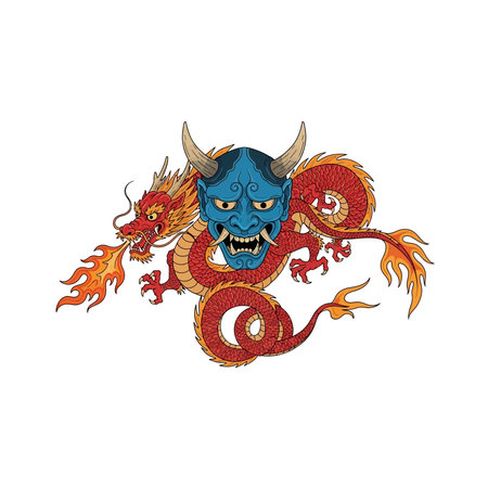 Dragon with horns and tail. Vector illustration isolated on white background.のイラスト素材