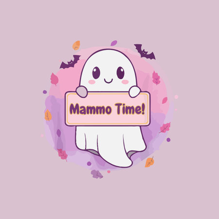 Cute ghost character with halloween banner. Vector illustration.のイラスト素材