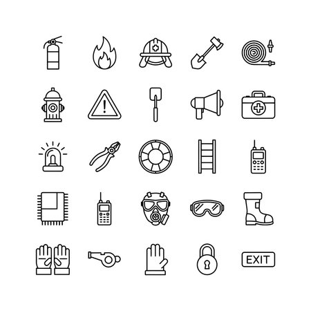 Fire safety icons set. Outline illustration of fire safety icons for web designのイラスト素材