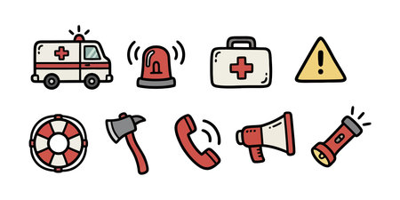 Emergency icons set. Flat illustration of emergency vector icons for web designのイラスト素材