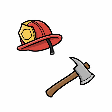 Firefighter helmet and axe icon. Vector illustration in cartoon style.のイラスト素材