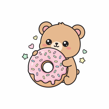 Cute teddy bear with a donut. Vector illustration.のイラスト素材