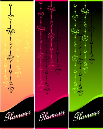 Set Glamour banners or labels with hearts and flowers for jewelry or cosmetic のイラスト素材