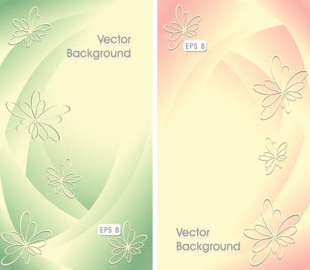 Two abstract background with flowers in green yellow pink colorのイラスト素材