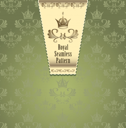 Royal seamless pattern with crown or Royal background green and gold color  for advertising something のイラスト素材