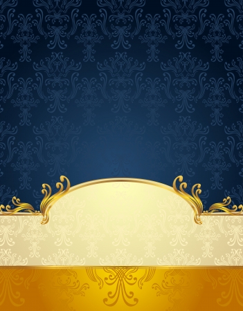 Set Seamless pattern in Victorian style Gold and Dark Blue colors or backgroundのイラスト素材