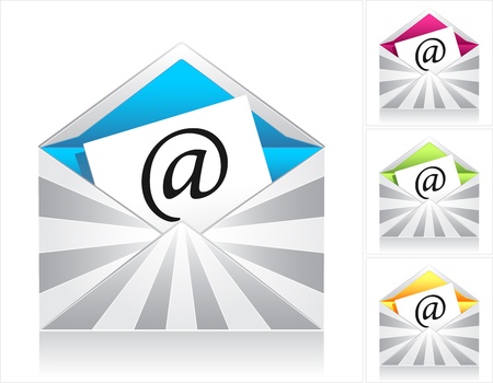 Set style creative envelopes with silver rays and  symbol email のイラスト素材