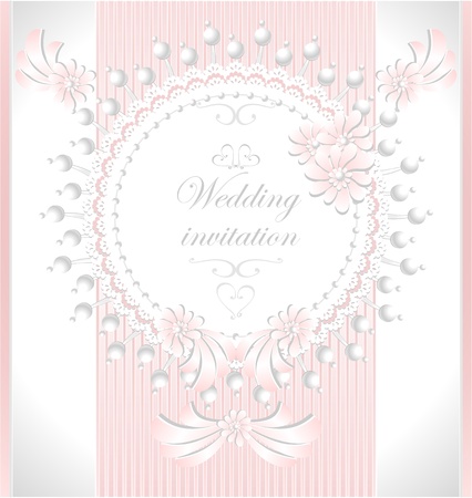 Wedding invitation or congratulation with pearls flowers in pink colorのイラスト素材