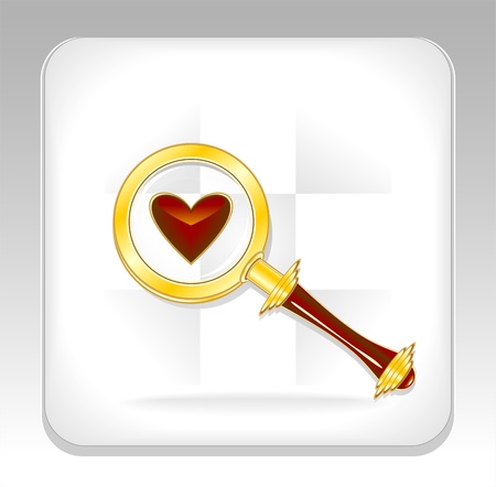 Gold magnifier icon or button with heartのイラスト素材