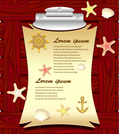 Marine frame with anchor wheel  shells starfishes  のイラスト素材
