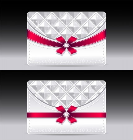 Gift cards with geometric pattern red bow ribbon silver colorのイラスト素材