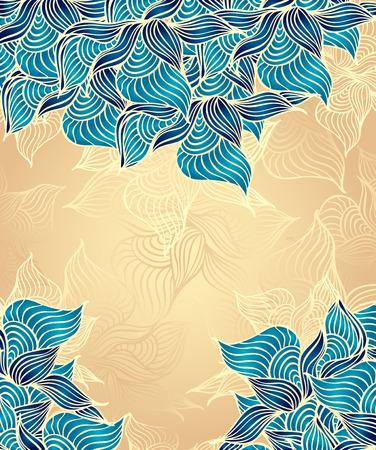 Abstract floral Background with flowers shells seaweed in beige marine color hand drawのイラスト素材