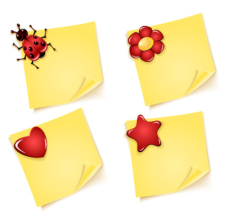 Sheets of paper for notes with ladybug,  flower, with heart, with asteriskのイラスト素材