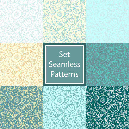 Set handmade seamless pattern or background with abstract protozoa or abstract planktonのイラスト素材