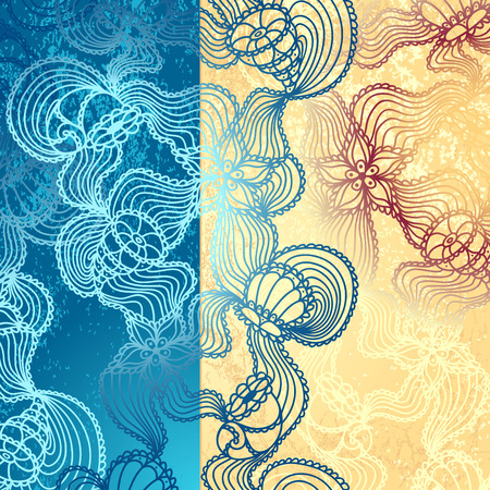 Background with  abstract marine lace seashells, starfish, sea flowers, coelenterates in blue beige colorsのイラスト素材
