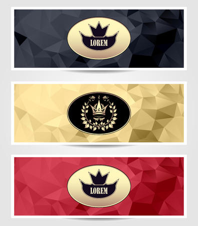 Set Abstract Royal triangle banners in  black red gold color for advertising somethingのイラスト素材