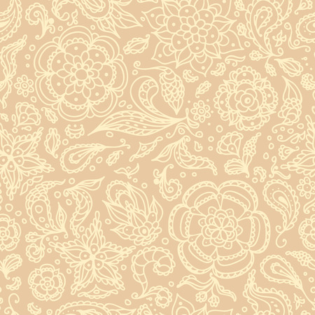 Seamless abstract floral pattern with flowers, petals, leaves, seeds, plants or beige backgroundのイラスト素材