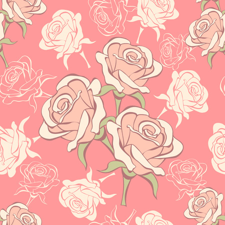 Seamless pattern with vanilla roses on pink backgroundのイラスト素材