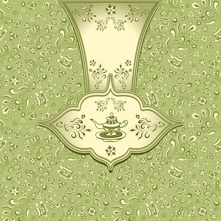 Background  with  seamless pattern in doodle style for advertising Tea or package or template  in green colorsのイラスト素材