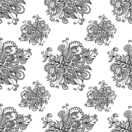 Seamless pattern  from doodle flowers  in grey white black  colors for advertising or  template  for different  thingsのイラスト素材