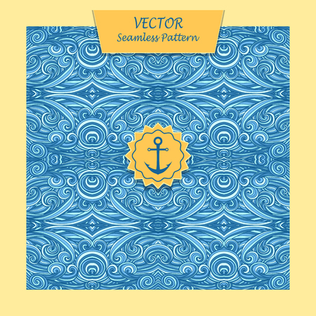 Abstract handmade wave background with seamless pattern and anchor in blue colors for banners or for packageのイラスト素材