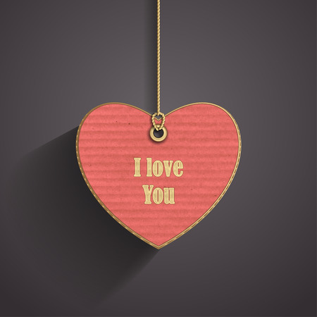 Heart on cord with corrugated cardboard texture on dark background for frame of Valentines Day or confession of loveのイラスト素材
