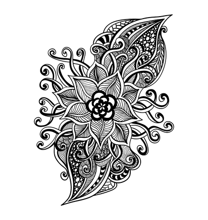 Zen-doodle decorative flower black on white for coloring page or relax coloring book or wallpaper background or for decoration different thingsのイラスト素材