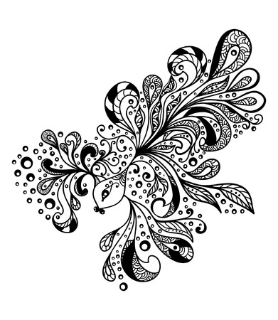 Zen-doodle fish black on white for coloring pageのイラスト素材
