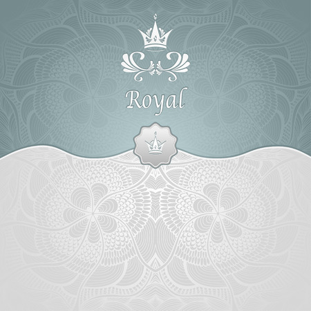 Royal template background with crown Zen-tangle pattern in silver blueのイラスト素材