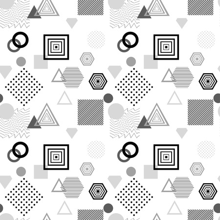Abstract seamless pattern in postmodern Memphis Style black grey on whiteのイラスト素材