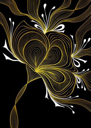 Beautiful abstract background with lace flower bows gold white on blackのイラスト素材