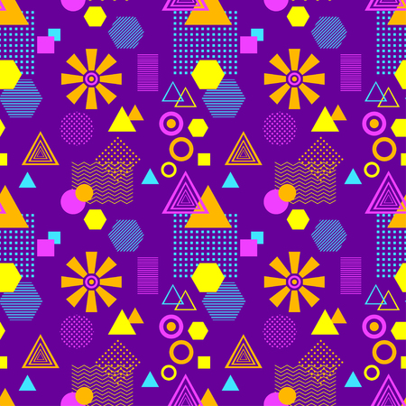 Abstract seamless pattern in postmodern Memphis Style lilac blue pink orangeのイラスト素材