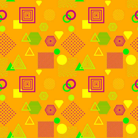 Abstract seamless pattern in postmodern Memphis Style orange green lilacのイラスト素材