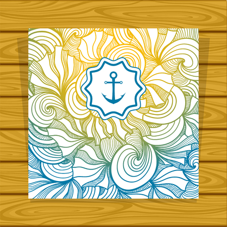 Template Abstract summer Zen-doodle background with anchor in yellow blue for decorationのイラスト素材