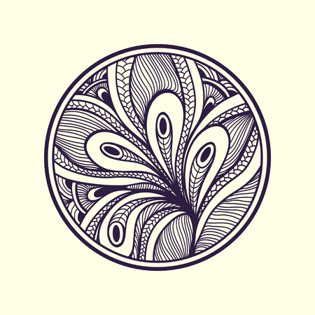 Abstract handmade Zen-doodle Zen-tangle background black on white in circle for coloring page or relax coloring book or for decoration different thingsのイラスト素材