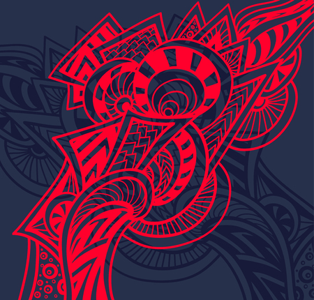 Abstract decorative element in   Zendoodle style red on dark for decoration package for print on T-Shirt or other thingsのイラスト素材