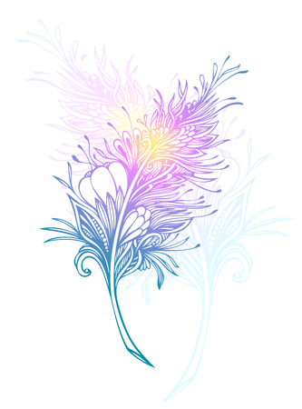 Decorative Feather in Zen doodle or Zen tangle Boho style colorful for tattoo or decoration T shirt Bag or bedclothes. Symbol of lightness elegance grace.のイラスト素材